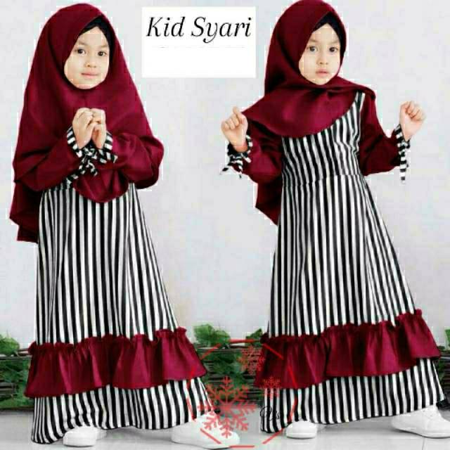 Set Hijab Anak 4wrn Fit 3-6th, Maxi+Bergo Moscrepe Mix Rayon Salur (Lieza Girl Hjb)