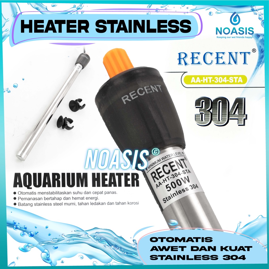 HEATER AQUARIUM RECENT AA-HT-304 STAINLESS 500 WATT PENGHANGAT AIR