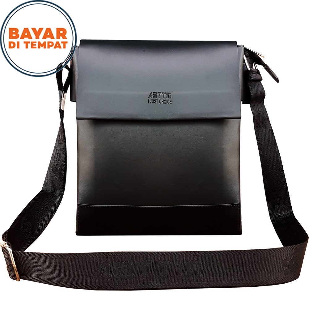 SHOPEE 6.6 SUPER SALE!! Tas Selempang Pria Kulit Asli Crossbody Bag Kasual dan Resmi - Black