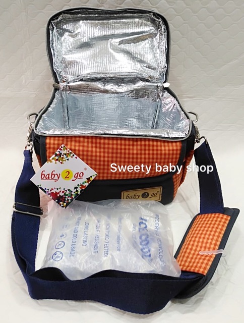 Tas cooler bag + ICE GeL baby2go / Tas penyimpan ASI bekal makanan / cooler bag tali panjang