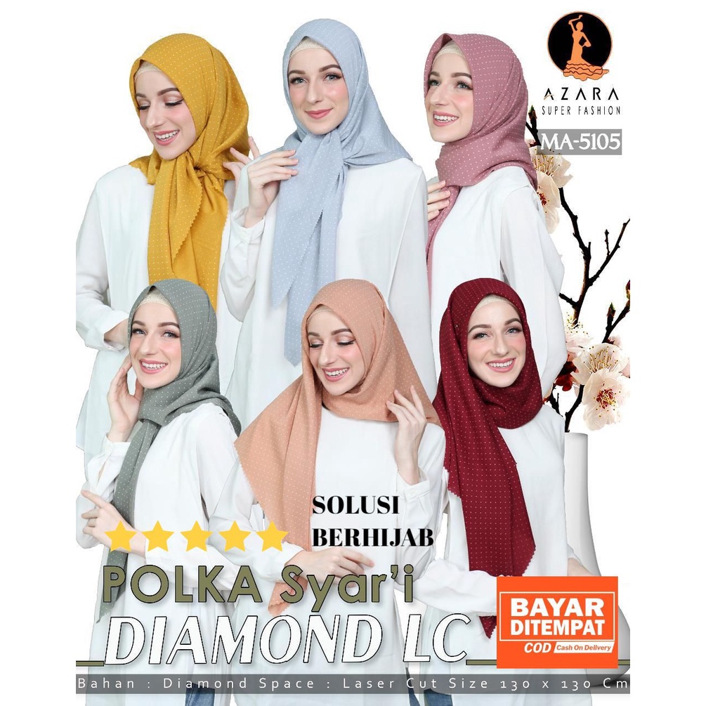 POLKA SYAR'I DIAMOND LC Azara Crepe Laser Cut Hijab Segi Empat Jumbo 130x130 cm Jumbo Syari Polkadot