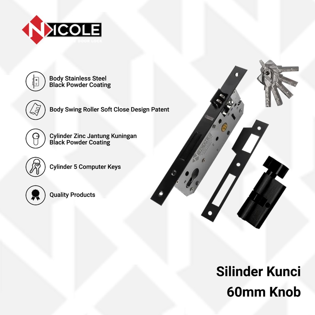 Body Kunci Set Body 85x40 dan Silinder Kunci 60mm Hitam Doff / Black Set Nicole