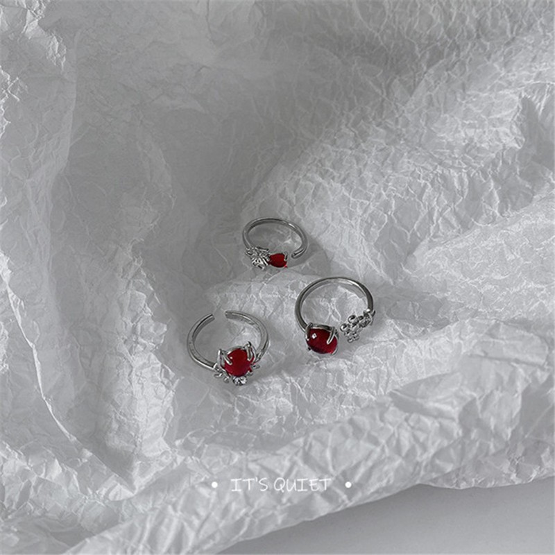 Ruby Butterfly Flower Ring Accessories Retro Wild Simple Trendy