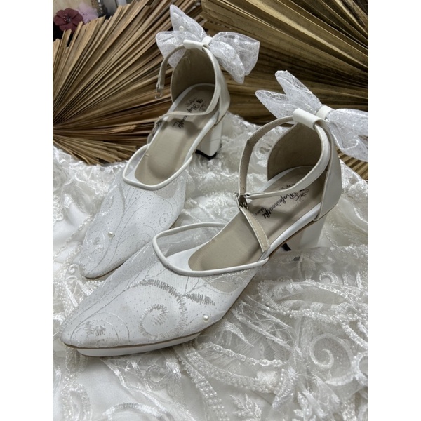 Rafaizoutfit sepatu valia putih pita sepatu cantik sepatu wedding shoes sepatu pesta 7cm tahu