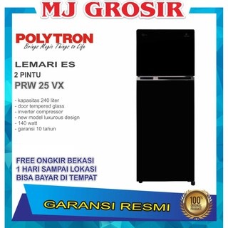 KULKAS POLYTRON PRW 25 VX LEMARI ES 2 PINTU PRW 25 VX TEMPERED GLASS