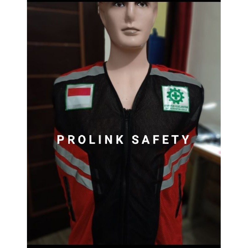 ROMPI SAFETY MERAH HITAM BAHAN JARING TEBAL BERLOGO DADA PUNGGUNG