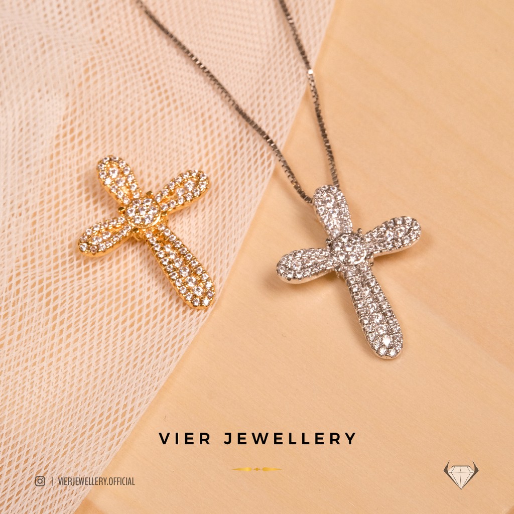 Vier Jewellery Salib Wynn Edition Necklace 8361 , kalung salib crystal zirconia lapis emas
