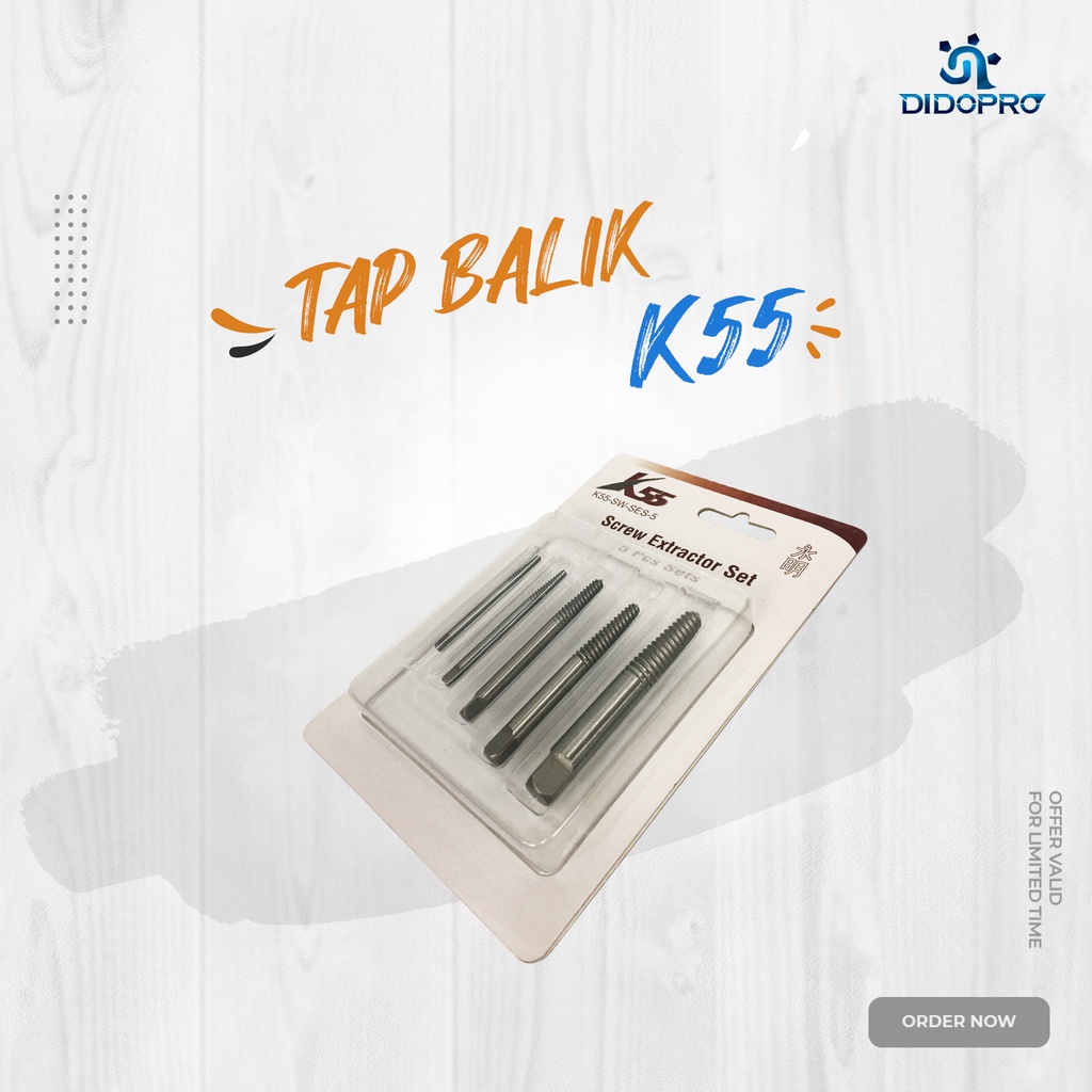 K55 Hand Tap Balik (Screw Extractor) Set 5pcs