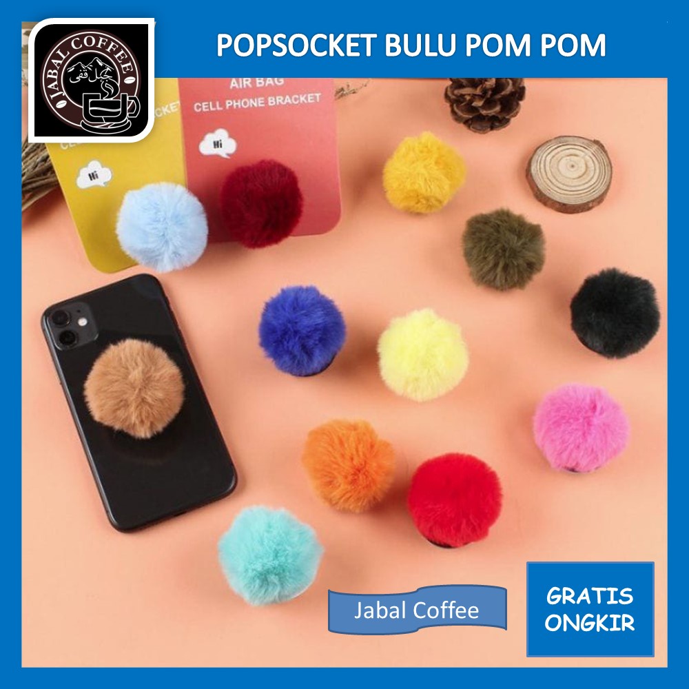 Pop Socket Phone Holder Pom Pom Bulu Warna / Popsocket Bulu / Pompom 3D