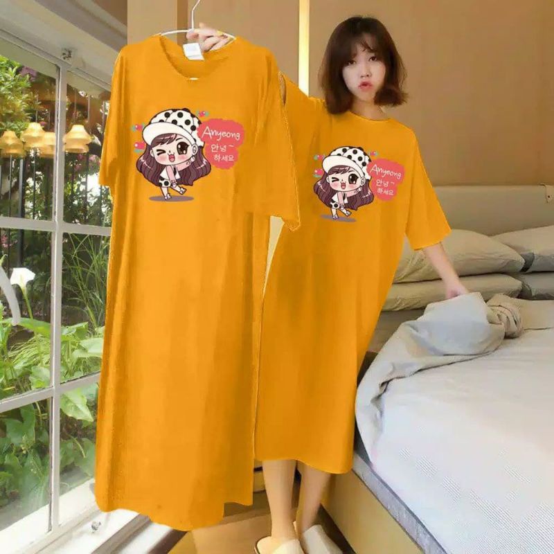 Medan Termurah Tunik dress panjang 90cm LD max 115 Tunik annyeong cute spandek