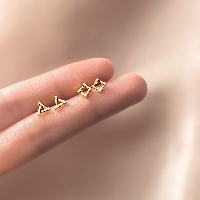 Papaozhu Chic s925 Perak Geometris Segitiga Square Stud Earrings Untuk Wanita Perempuan Korea Fashion Earring Perhiasan