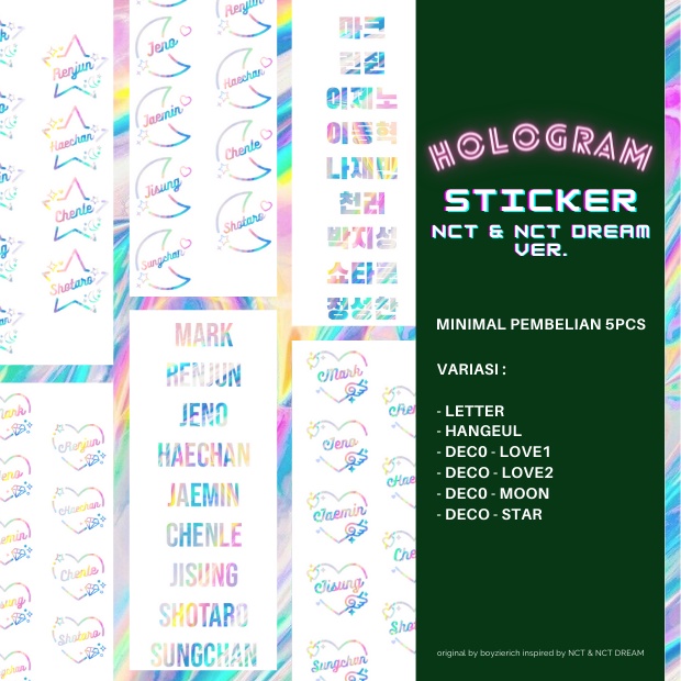 (MIN. 3PCS) STICKER NCT &amp; NCT DREAM HOLOGRAM FANMADE STIKER HIASAN LIGHTSTICK LAPTOP HANDPHONE