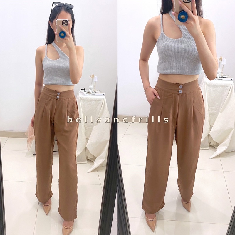 SAVA Long Cullote Highwaist / Double Buttons Office Long Pants / Loose Pants Casual / Celana Kulot Highwaist P1