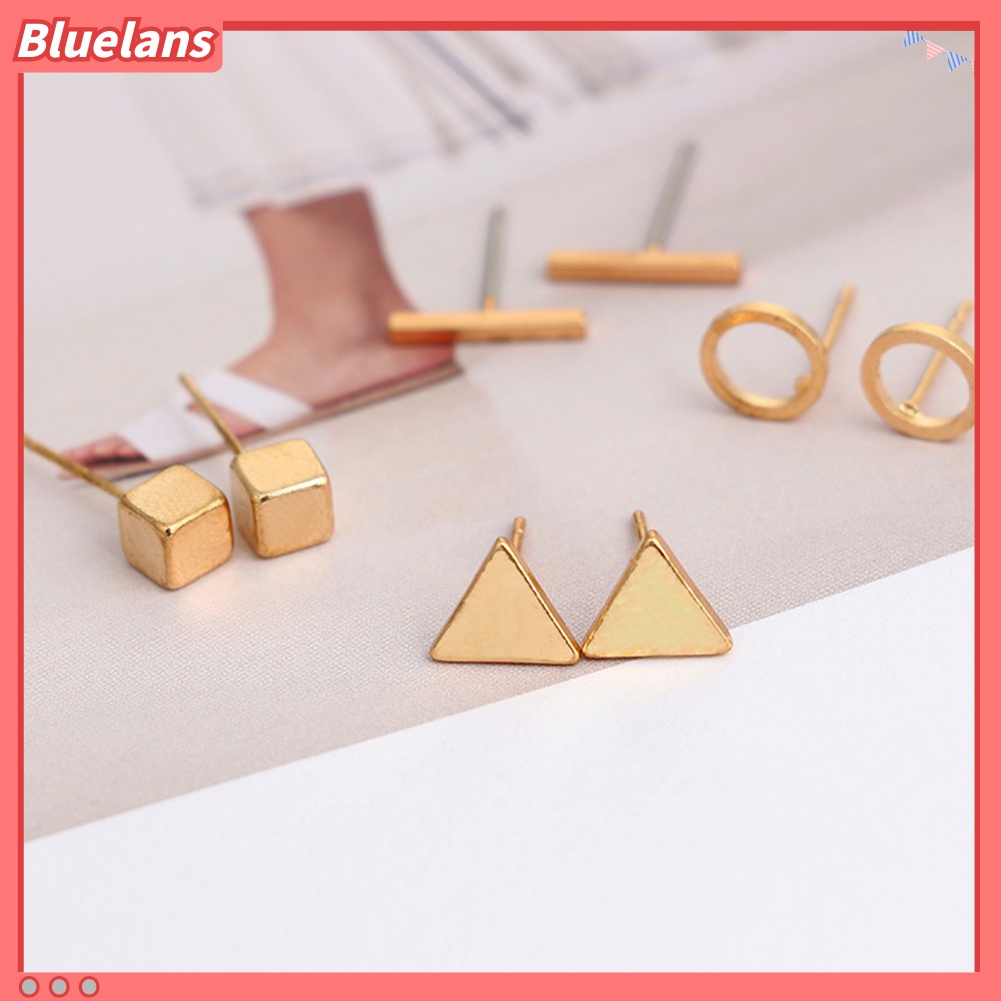 8pcs / Set Anting Stud Bentuk Geometris Persegi Segitiga Lingkaran Untuk Hadiah Wanita