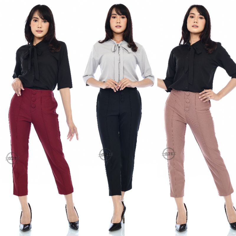 Celana Panjang Wanita Kekinian Pinggang Karet Stretch Model Ankle Premium Quality Hitam Bahan Street Kasual Dan Kerja Kantor