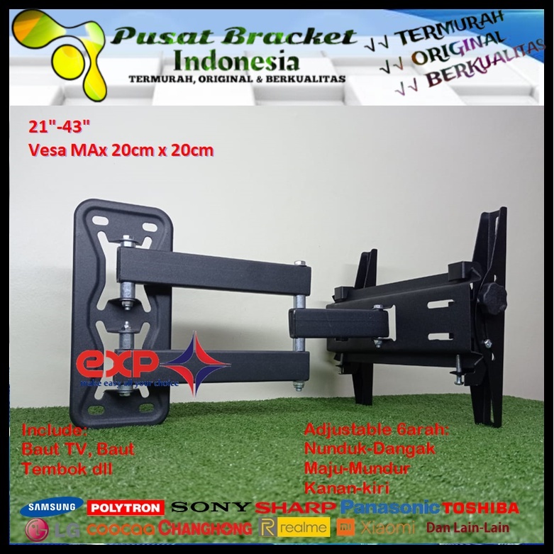 Bracket TV SHARP 14 s/d 43 inch 6 ARAH FULL BESI SUPER KOKOH GARANSI 100% ORI