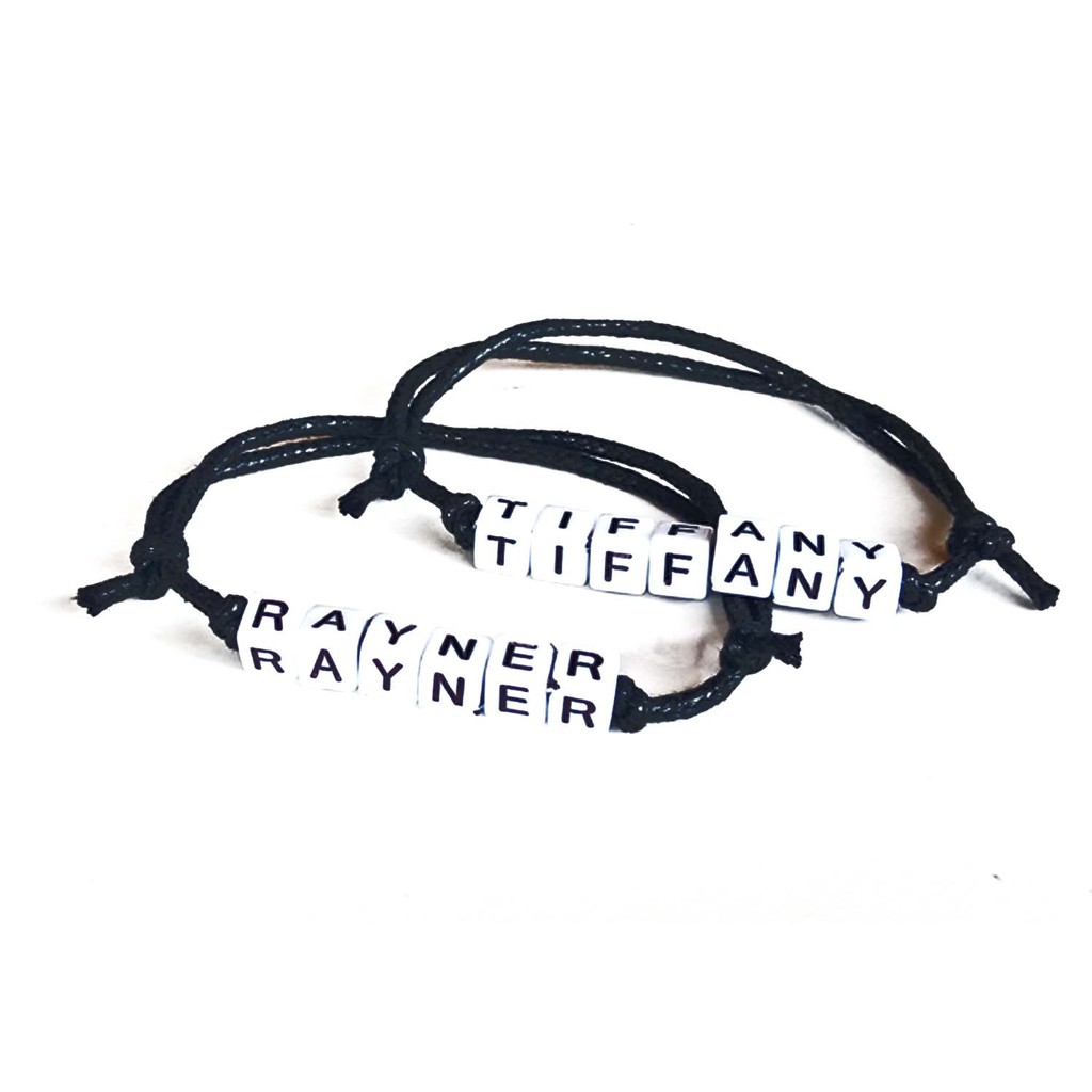 Gelang Nama Monochrome Kotak Putih Custom | White Monochrome Words Bracelet Handmade