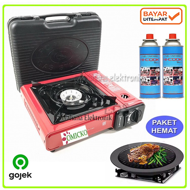 PEKET Barbeque Set Kompor Portable  OMICKO / MYVO / WELHOME + Tas Koper + BBQ Grill plat + Gas FREE BUBBLE WARP