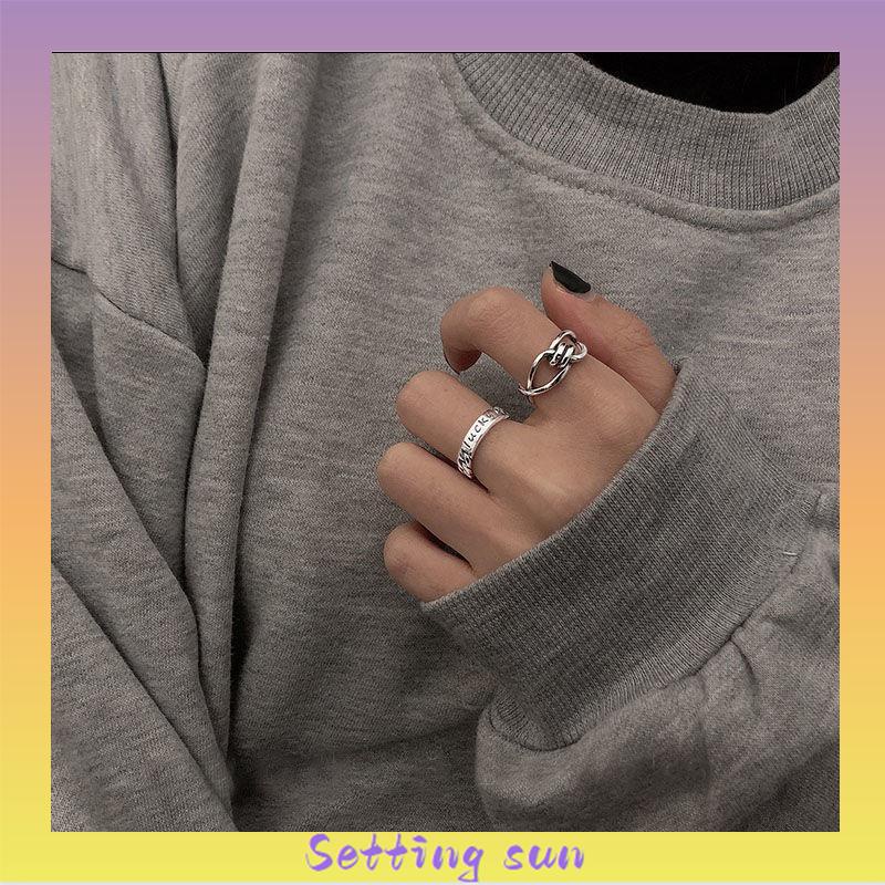 2Pcs Korea Fashion Terbuka Cincin Kepribadian Tren Indeks Cincin Gaya Punk Wanita Perhiasan Minoritas Minimalis Hadiah TN