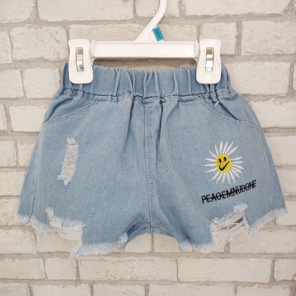 Celana jeans pendek anak motif renda/bunga