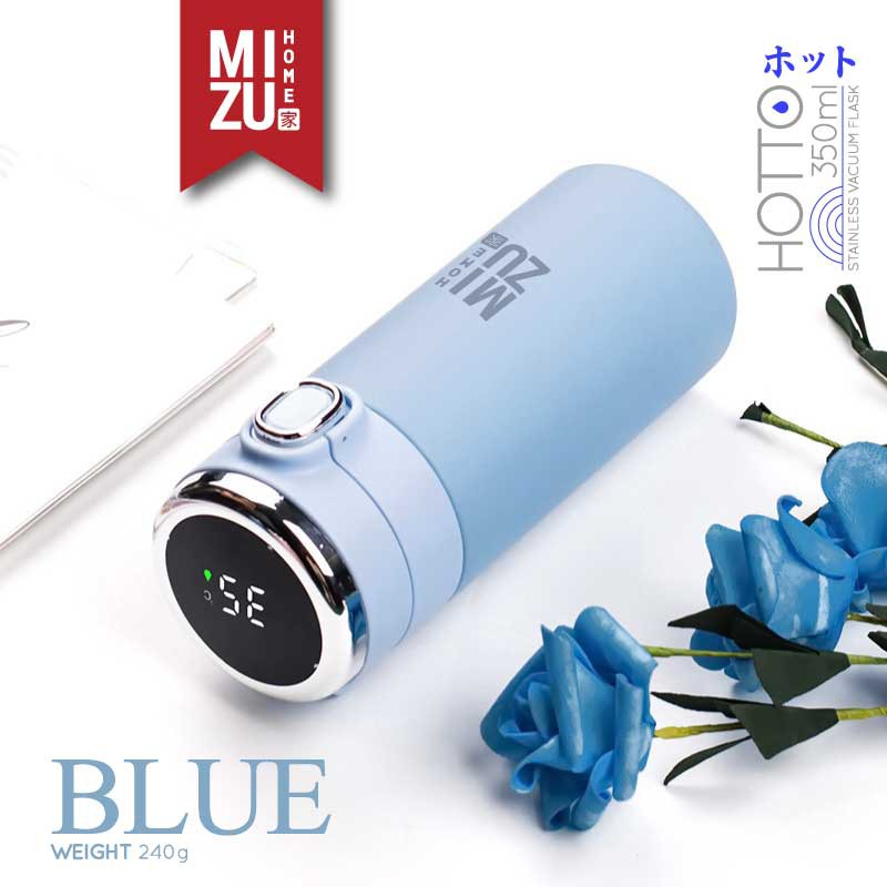 MIZU HOTTO Stainless Vacuum Flask 350ml Temperature Display Travel Thermos Botol Minum Termos-BLUE biru