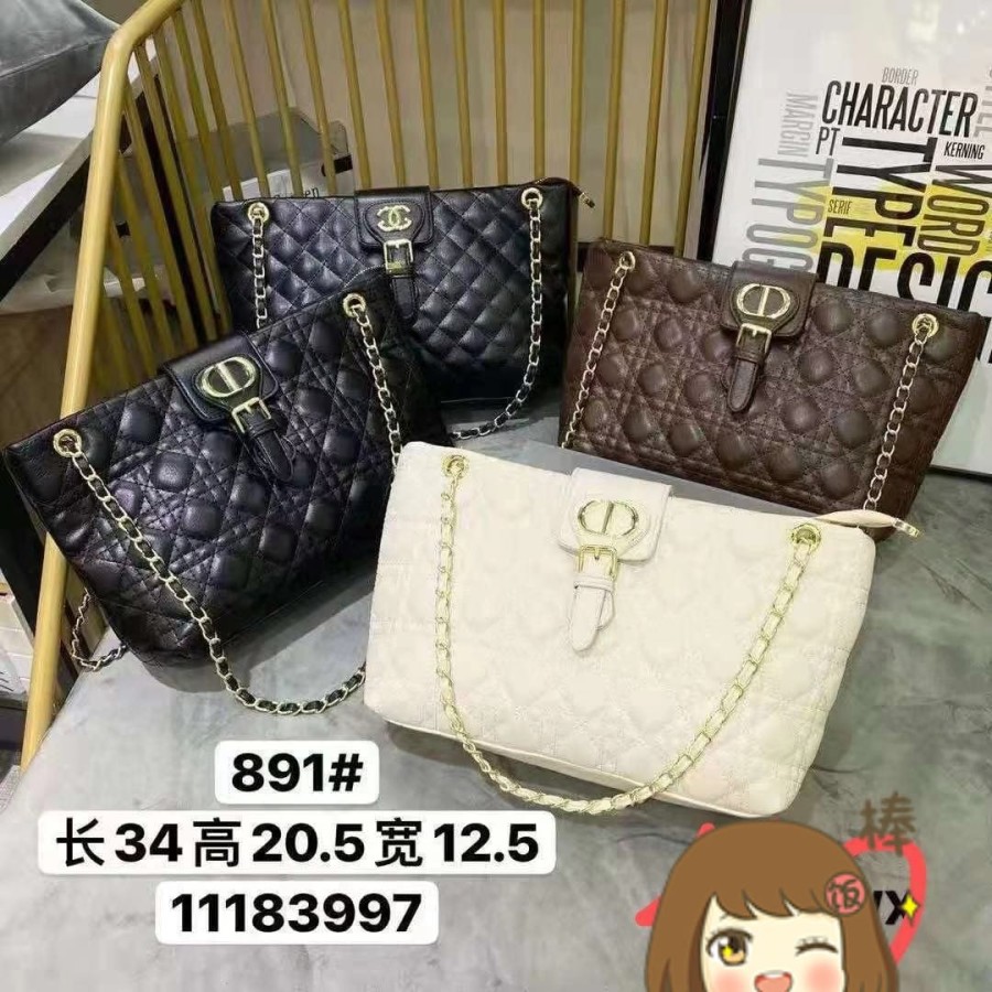 Tas Tote Bag Wanita Impor Motif Brand Tali Rantai