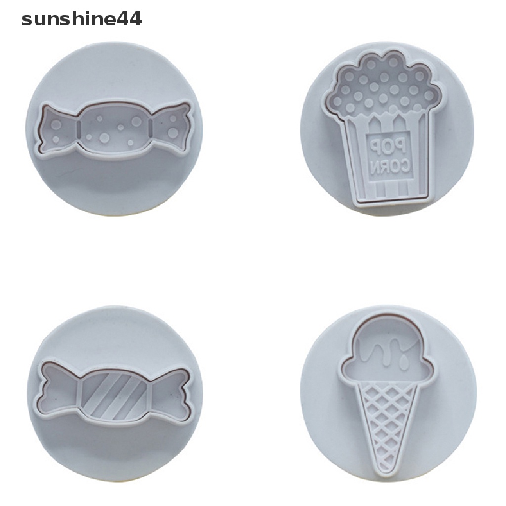 Sunshine 4pcs / Set Cetakan Pemotong Es Krim / Cookies / Popcorn / Permen Dengan Plunger