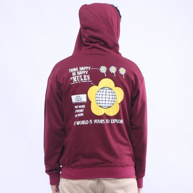 Heyho Hoodie Zipper Think Happy Maroon - L