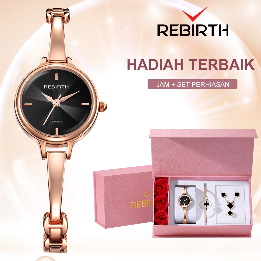 REBIRTH Jam Tangan Wanita Original Set Perhiasan Wanita Jam Tangan + Gelang + Kalung + Anting + Cincin