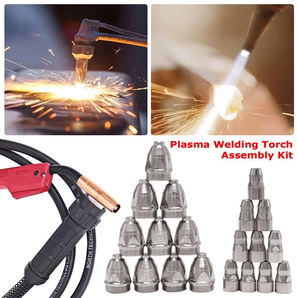 Populer 20pcs Plasma Welding Torch Majelis Kit Tembaga Nikel Disepuh Alat Solder 1.1/1.3/1.5/1.7mm Nozzle Dengan Elektroda