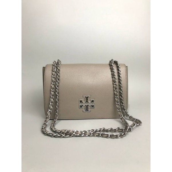 tas tory burch  Britten Adjustable Shoulder Bag Leather French Grey/tas tory burch ori