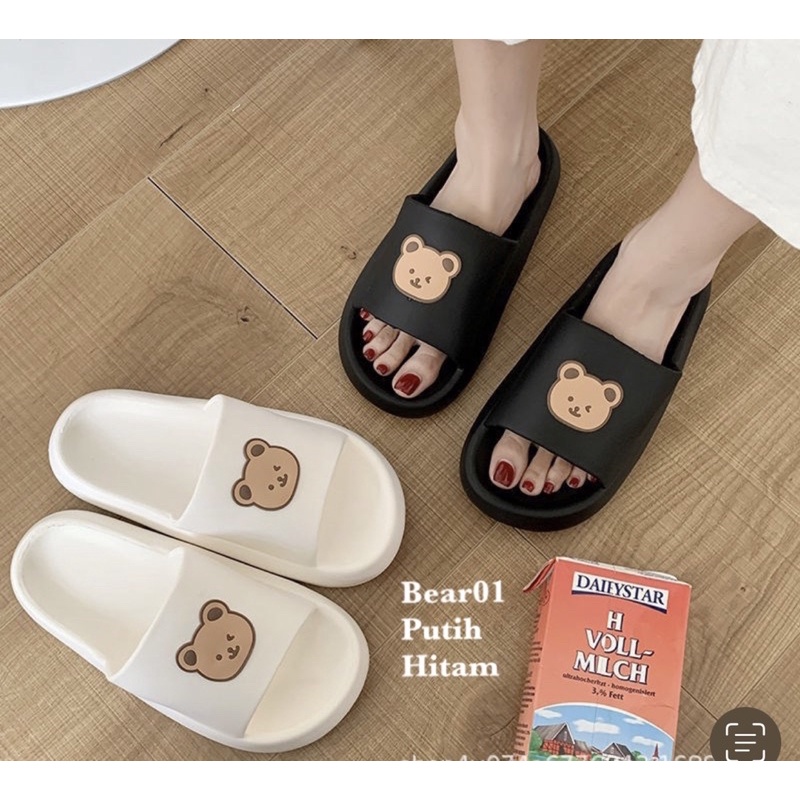 SANDAL RUMAH WANITA PRIA UNISEX COUPLE BERUANG BROWN NYAMAN KARET ANTI LICIN  BEAR01