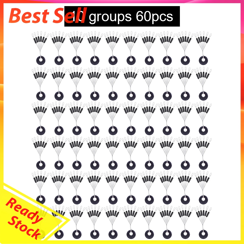 60pcs 10 Group Set Rubber Space Beans Stopper Carp Fishing Line Accessories