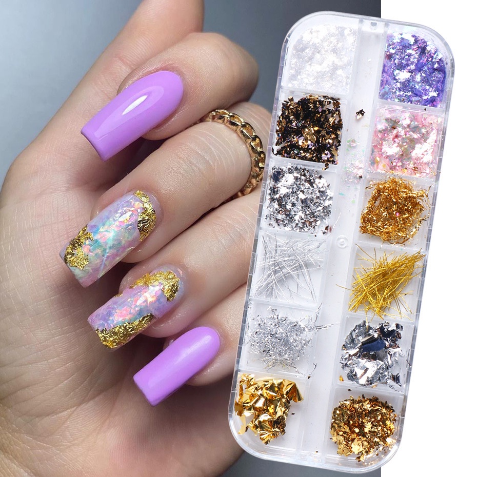 12PCS Glitter Foil Emas Metalik Untuk Membuat Kerajinan Kuku Nailart Decoration