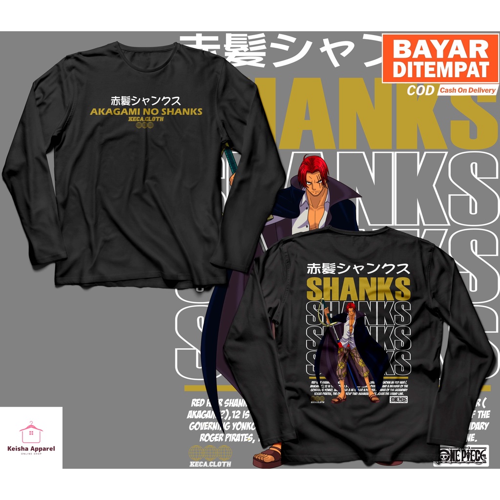 KAOS BAJU LENGAN PANJANG ANIME ONE PIECE SHANKS KAOS SHANKS PRIA WANTIA