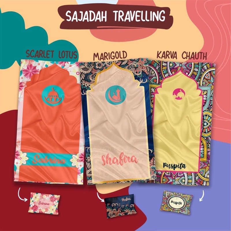 Sajadah Nama Custom Free Pouch / Sajadah Travel Premium / Sajadah Dewasa / Souvenir Kado / Hampers /