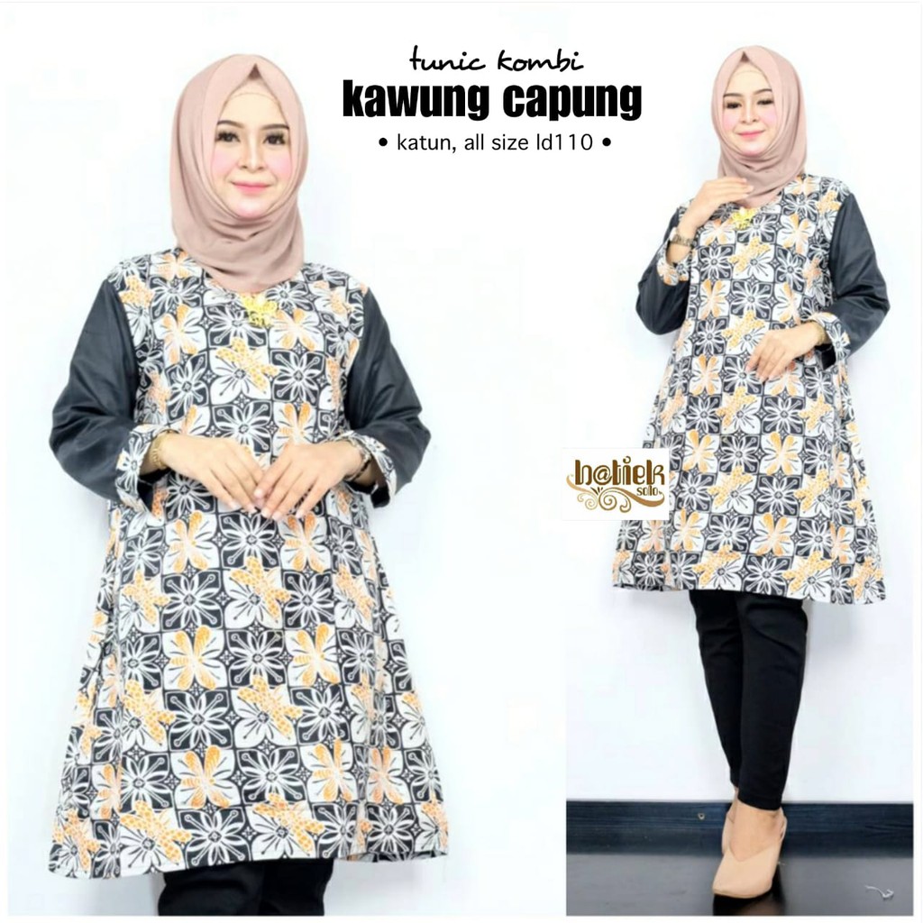 Couple Tunik Kombi Kawung Capung Sarimbit Batik Modern Midi Muslim Casual Kerja Seragam Kantor