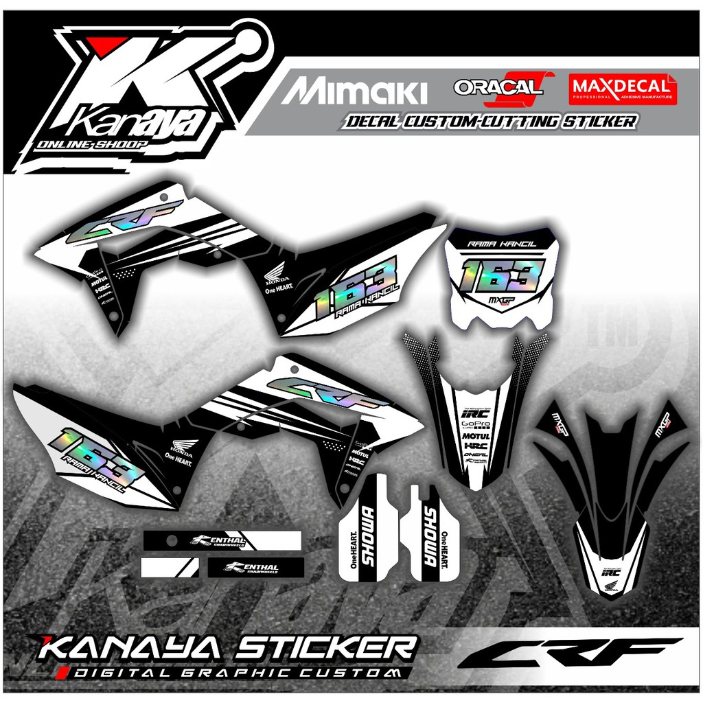 Decal Crf warna Putih hitam Sticker Supermoto Klx / Gordon / BF150 / Yz / Dtracker Bisa Custom