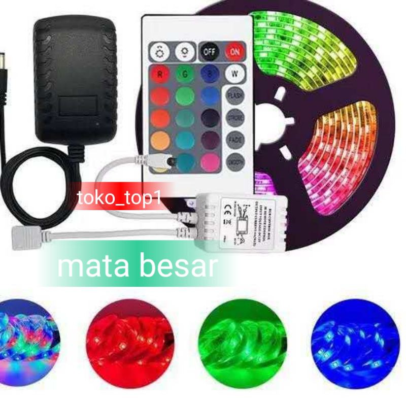 LAMPU LED  STRIP 5050 5M REMOT RGB WARNA WARNI IP44 5M AC 220V + ADAPTOR + REMOTE5050(LAMPU TIKTOK)