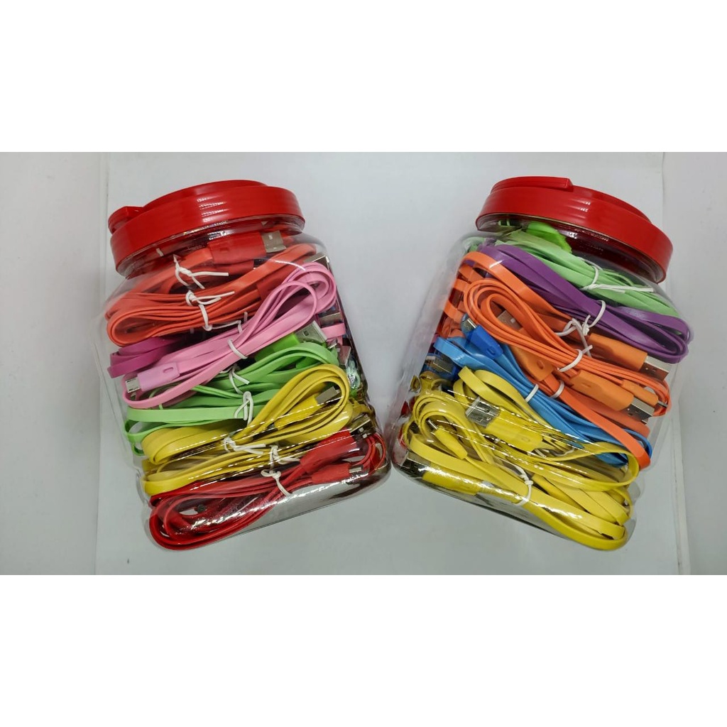 Kabel Data Charger 2.0A Gepeng Micro USB / V8 Warna-Warni For Android 1 Toples 50pcs