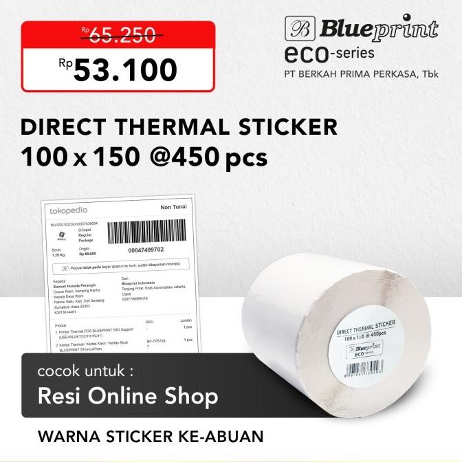 

(BISA COD) Direct Thermal Sticker 100 x 150 , Label Resi BLUEPRINT ECO 100x150 mm BERMUTU Kode 431