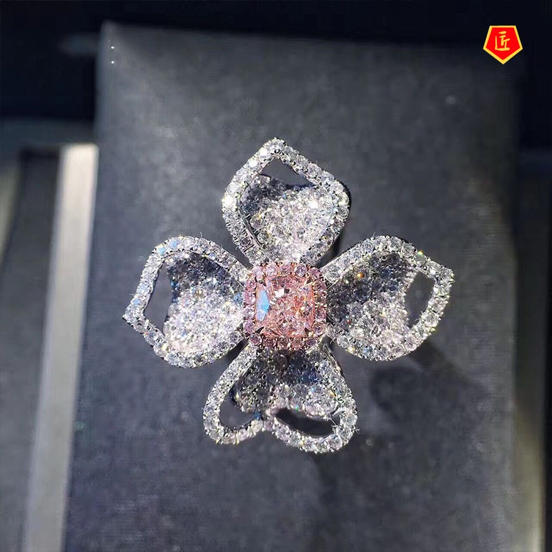 [Ready Stock]Women's Fashion Luxury Flower-Shaped Diamond-Studded Ring