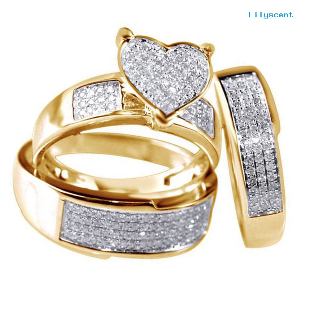 3pcs / Set Cincin Jari Stacking Bentuk Hati Aksen Berlian Imitasi Untuk Pernikahan