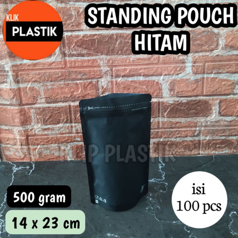 Isi 100 Standing Pouch hitam SUPER ALUMINIUM FOIL 500 gram kpack