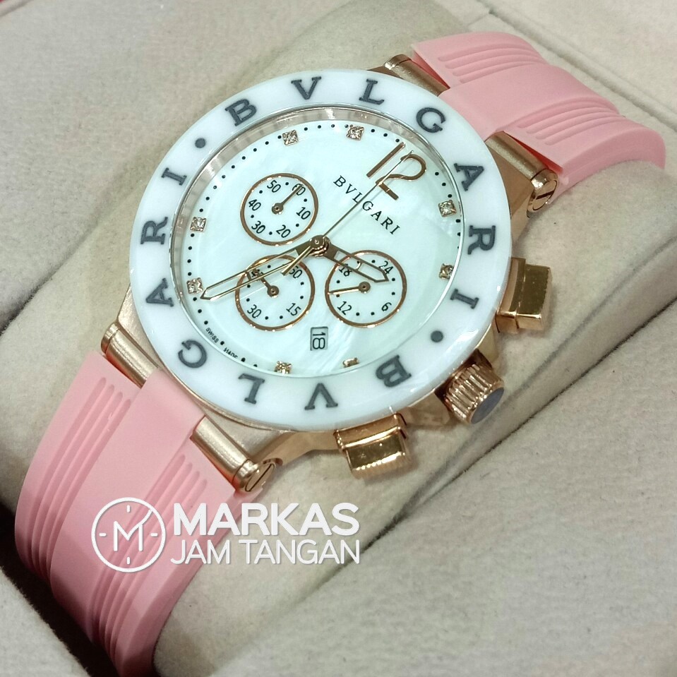Dijual Jam Tangan Wanita Bulgari Diagono Chronograph Ceramic Rubber Strap Murah