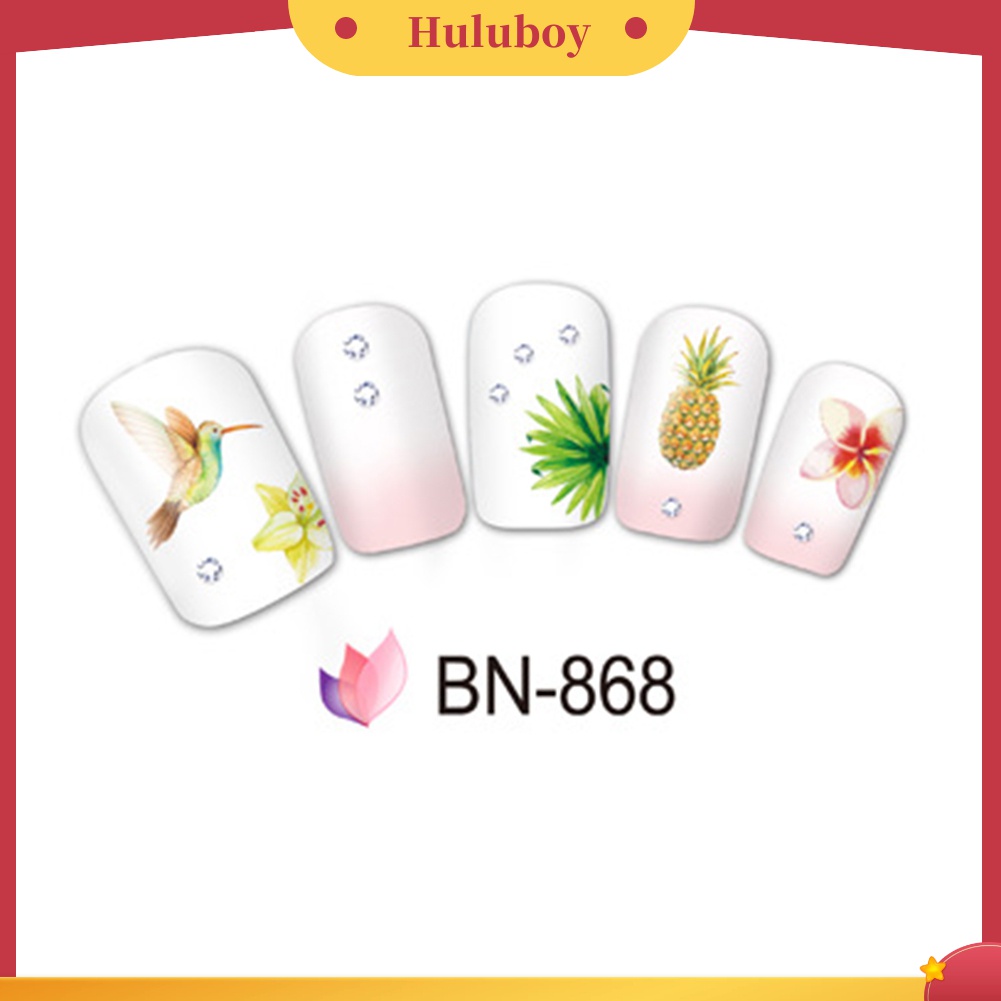 Huluboy Huluboy♡ Stiker Decal Transfer Air Motif Bunga / Daun / Flamingo Untuk Dekorasi Nail Art / Manicure DIY