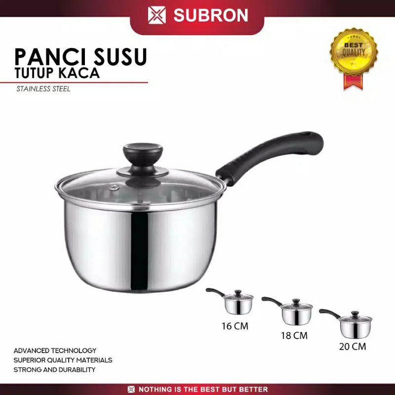 Panci Susu / Panci Mie Subron Stanlise 18 Cm Tutup Kaca