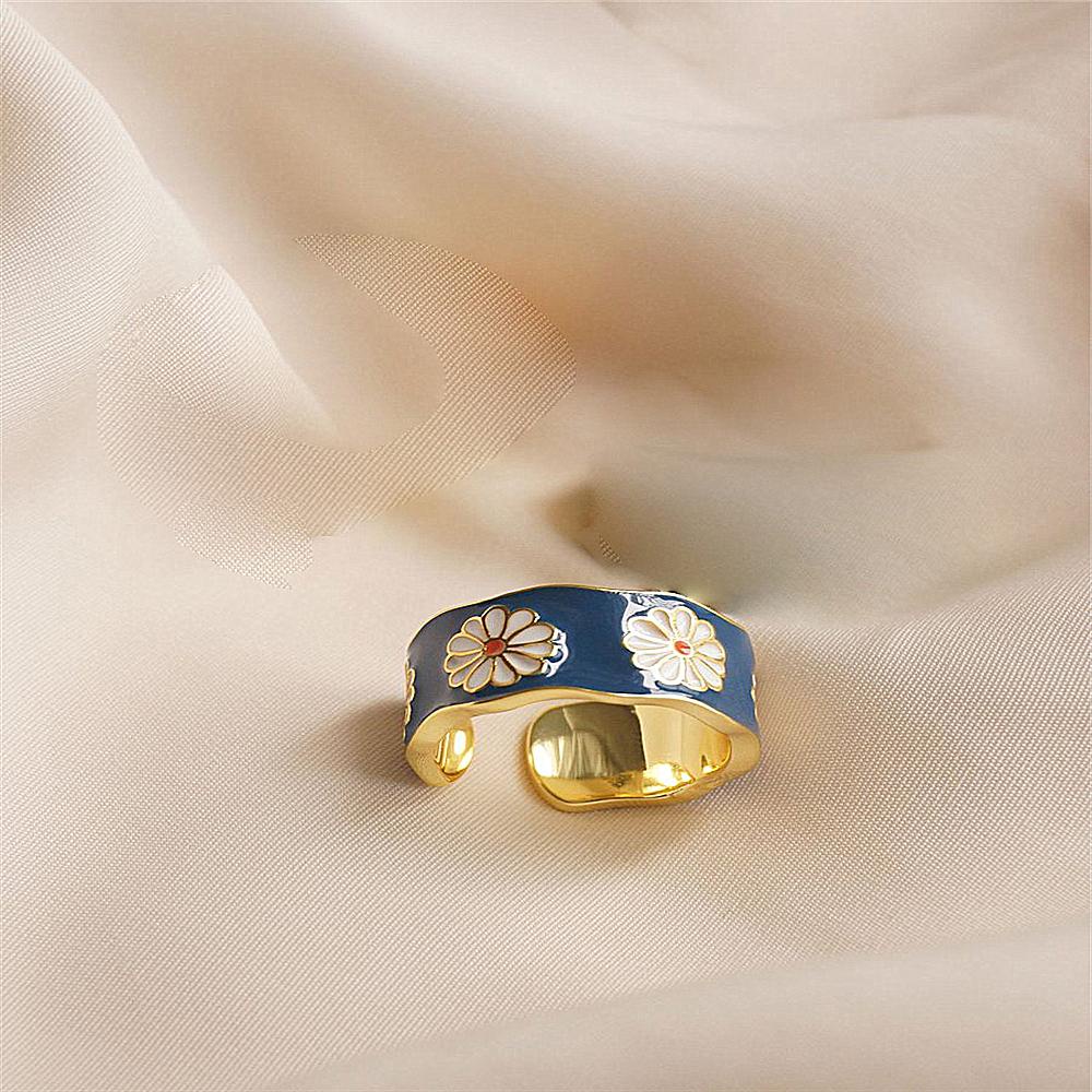 Solighter Cincin Wanita Cincin Terbuka Segar Dan Elegan Cincin Kawin Cincin Motif Enamel Kecil