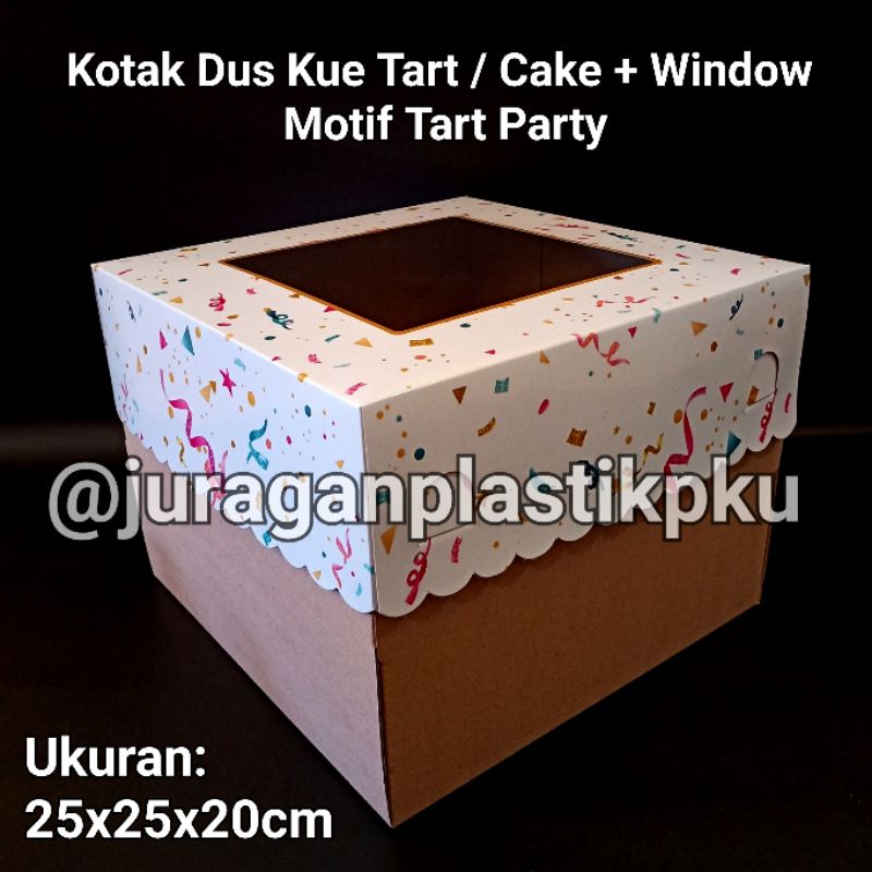 

Kotak Kue Tart / Box Cake Motif Tart Party 25x25x20 cm / Dus Kue Tar Ulang Tahun Transparan 20 cm
