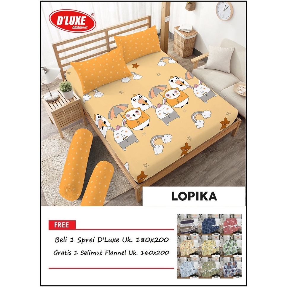 PROMO Paket Kintakun Sprei D'Luxe Uk. 180x200 FREE Kintakun Selimut Flannel Uk. 160x200 - Random